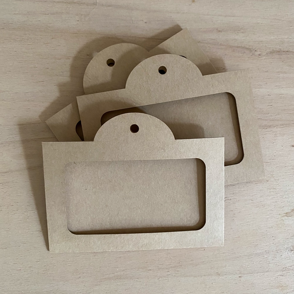 20 Porte-Cartes De Visite En Bois + 20 Cartes Kraft - Pour Mariage, Menu, Place Cards - 6,4x3 Cm Et 9x10 Cm